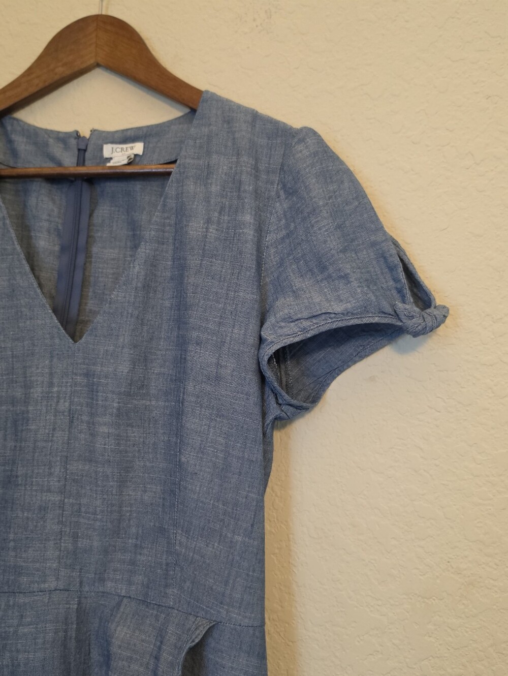 J. Crew Chambray Dress Womens 10 Cap Sleeve Faux Wrap Summer Brunch Cottagecore - Picture 7 of 11